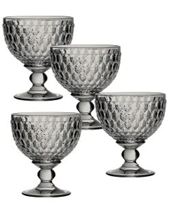 Villeroy & Boch Ston Smoke Crystal Dessert Bowl/ Champagne Glass, Set Of 4