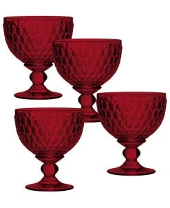 Villeroy & Boch Ston Red Crystal Dessert Bowl/ Champagne Glass, Set Of 4